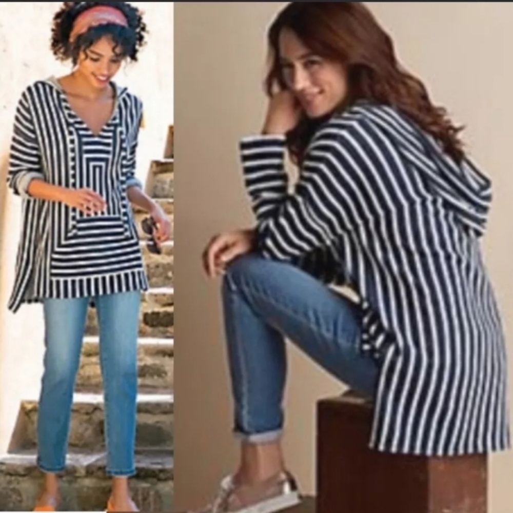 Soft Surroundings Offshore Hooded Striped Pullover Tunic Cover-up